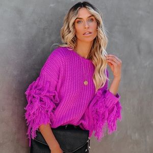 Bowman Fringe Knit Sweater Orchid - Vici